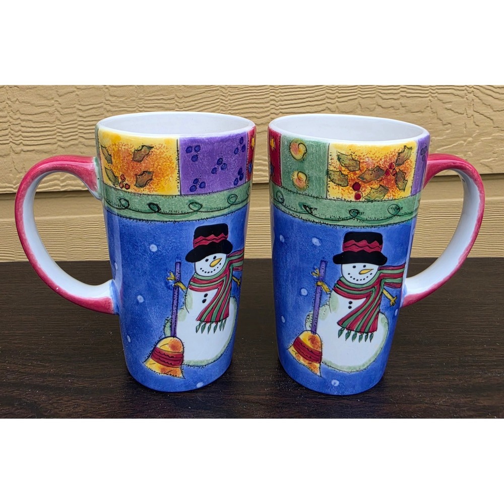Sango The Sweet Shoppe Christmas Snowman 16 oz Mugs Sue Zipkin Set of 2 Blue 6in